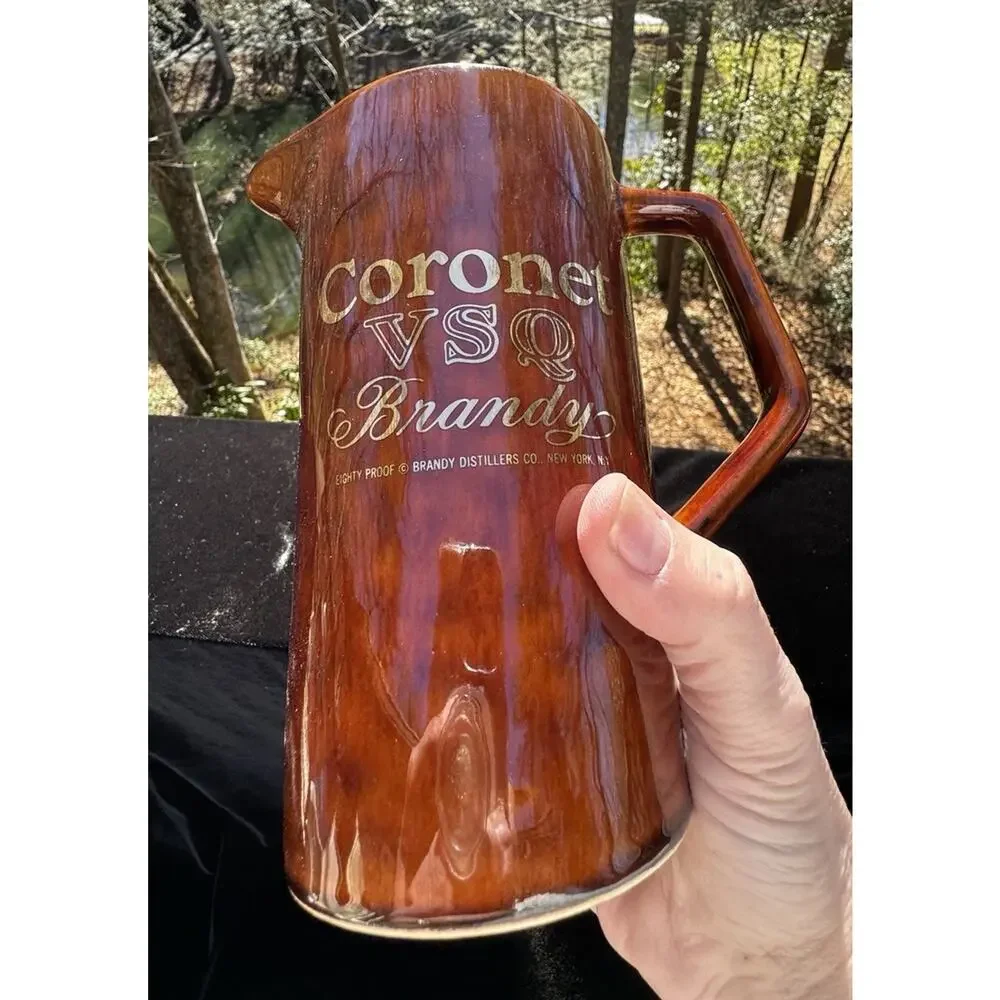 Vintage Coronet VSQ Brandy Pottery Water Pouring Pitcher Brown Barware -A1